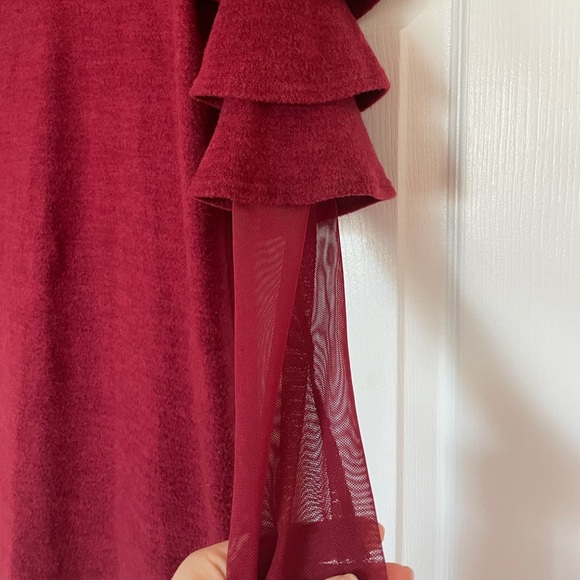 Adorable winter sheath dress with sheer & ruffle sleeves. - Picture 3 of 3